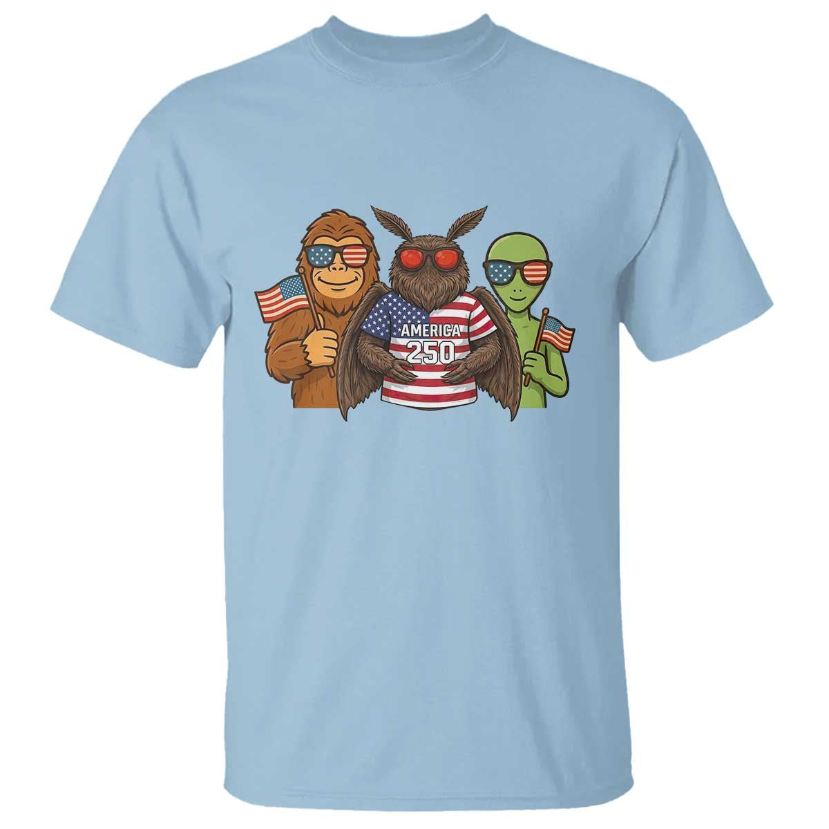 Funny Bigfoot Mothman Alien T Shirt USA 250th Anniversary TS12 Light Blue Print Your Wear