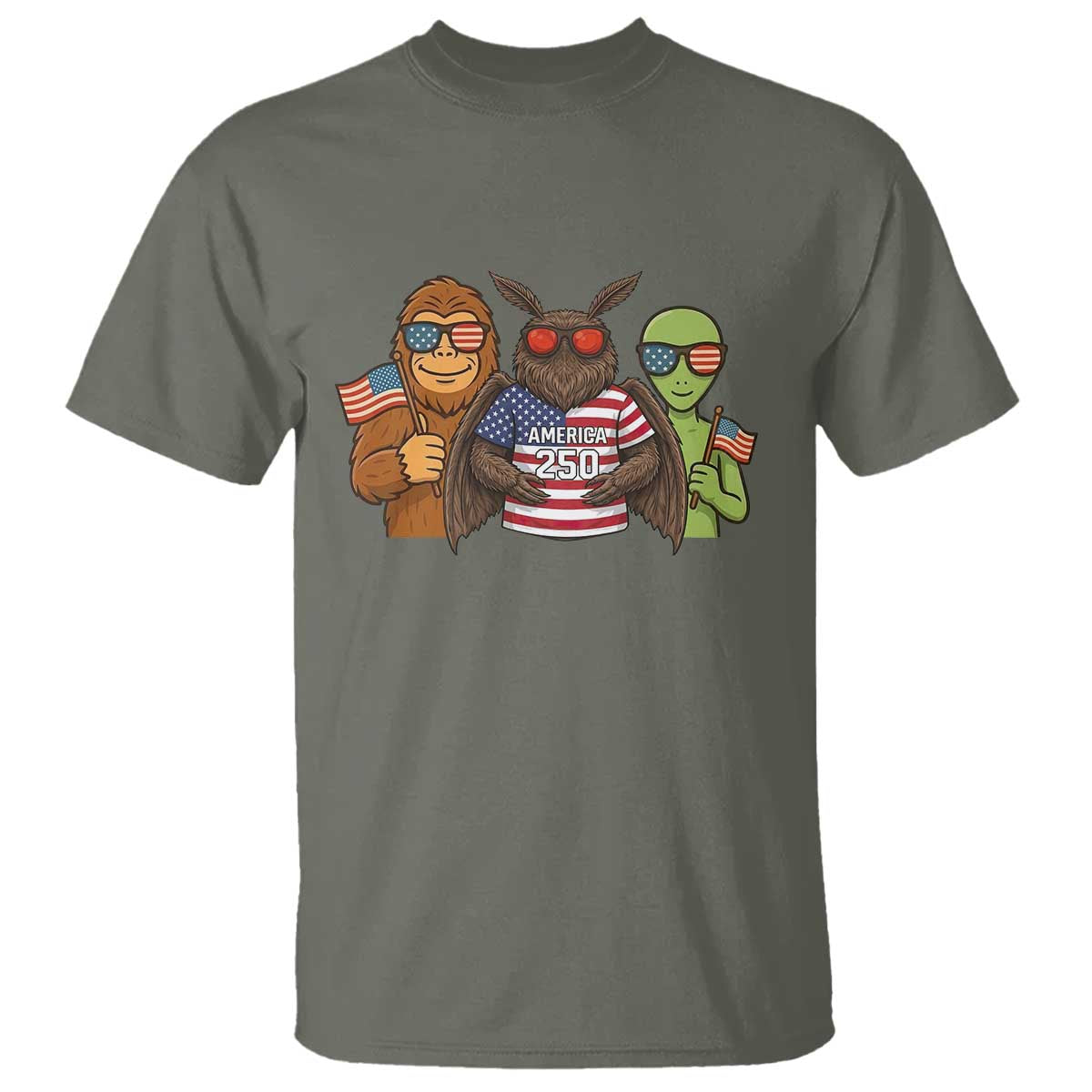 Funny Bigfoot Mothman Alien T Shirt USA 250th Anniversary TS12 Military Green Print Your Wear