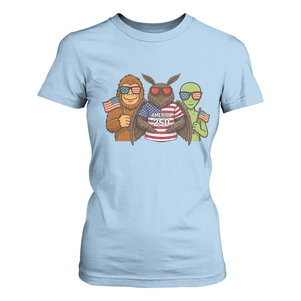 Funny Bigfoot Mothman Alien T Shirt For Women USA 250th Anniversary TS12 Light Blue Print Your Wear