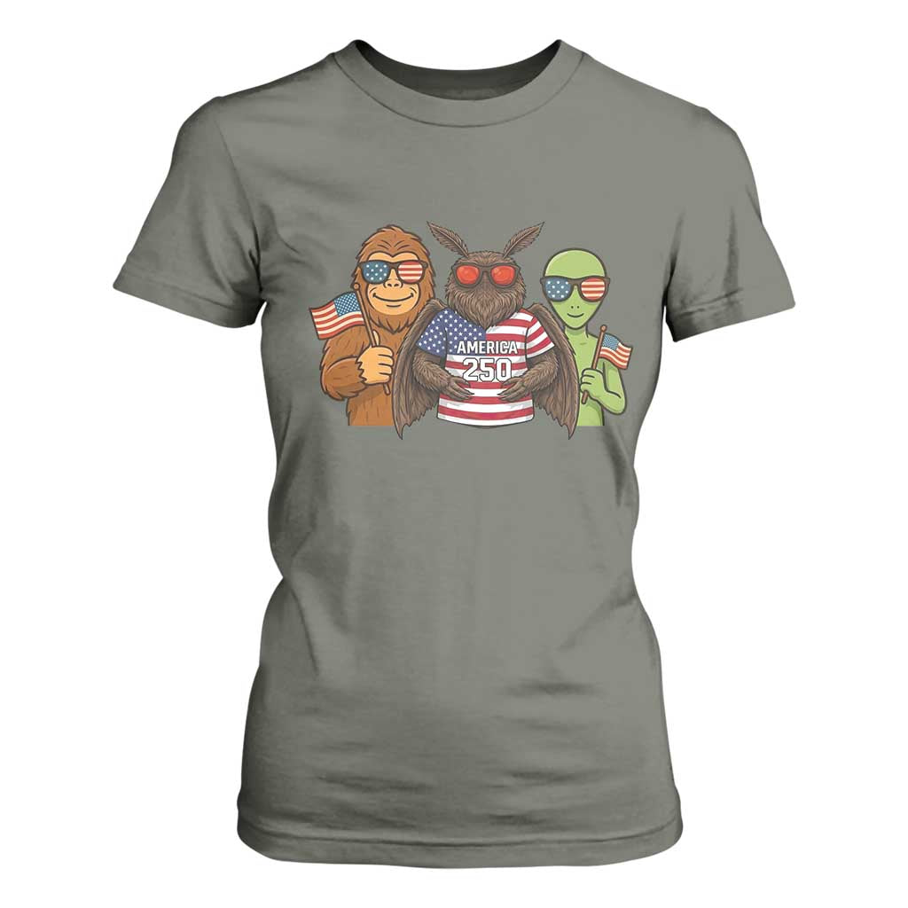 Funny Bigfoot Mothman Alien T Shirt For Women USA 250th Anniversary TS12 Military Green Print Your Wear