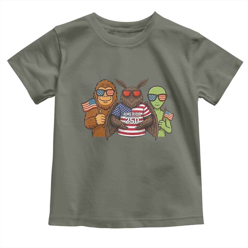 Funny Bigfoot Mothman Alien Toddler T Shirt USA 250th Anniversary TS12 Military Green Print Your Wear
