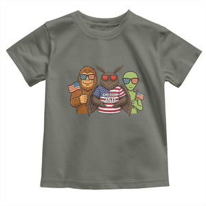 Funny Bigfoot Mothman Alien Toddler T Shirt USA 250th Anniversary TS12 Military Green Print Your Wear