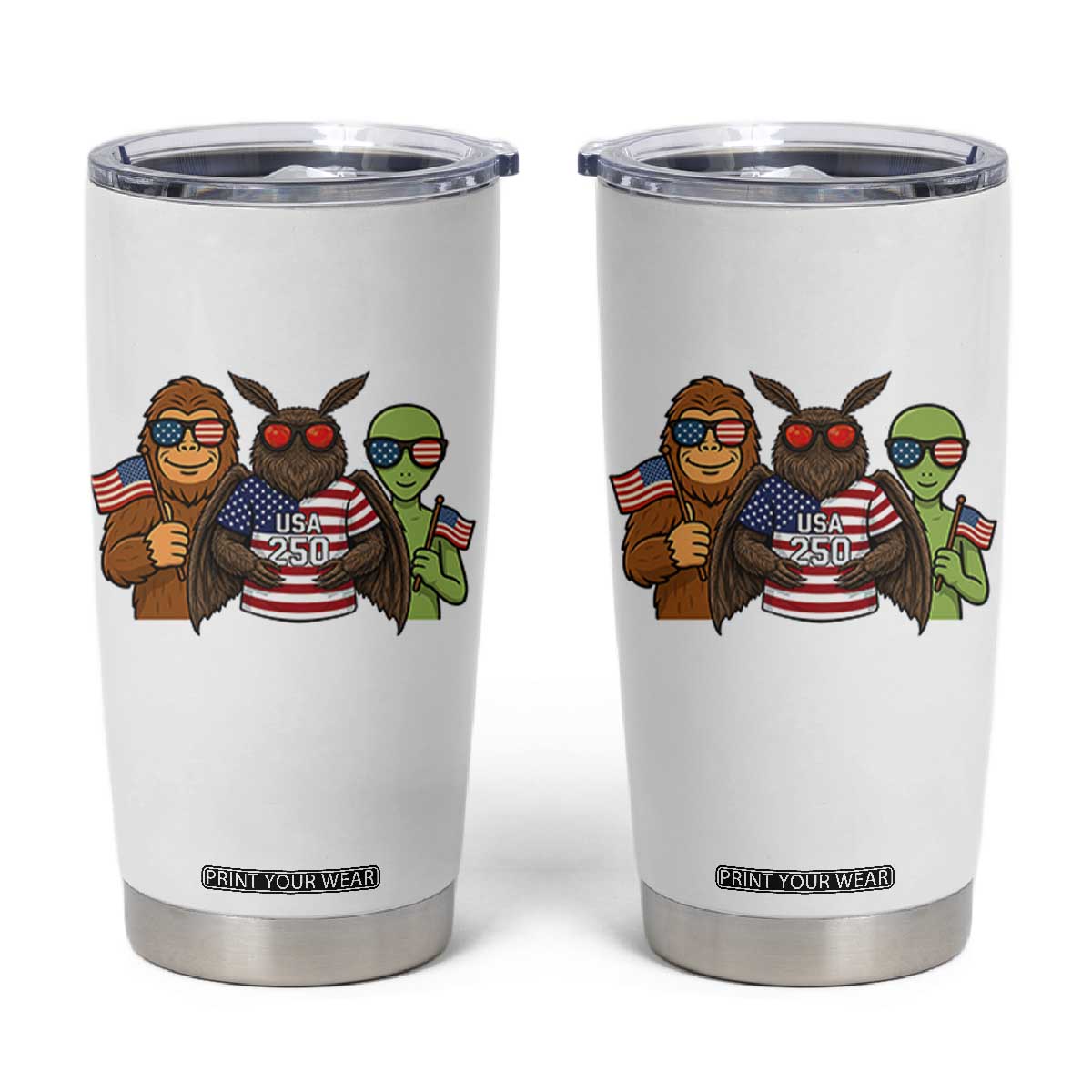 Funny Bigfoot Mothman Alien Tumbler Cup USA 250th Anniversary TS12 White Print Your Wear