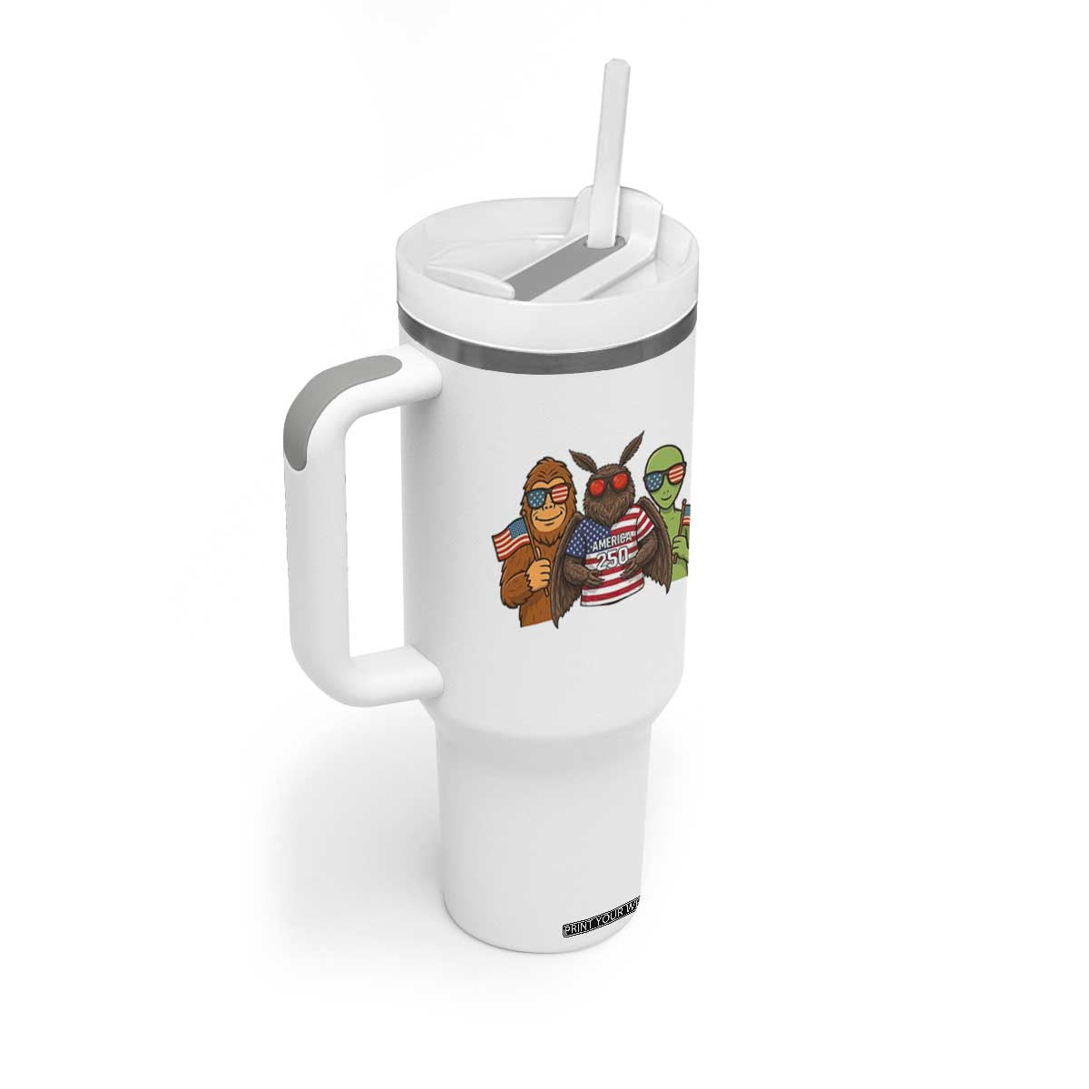 Funny Bigfoot Mothman Alien Tumbler With Handle USA 250th Anniversary TS12 Print Your Wear