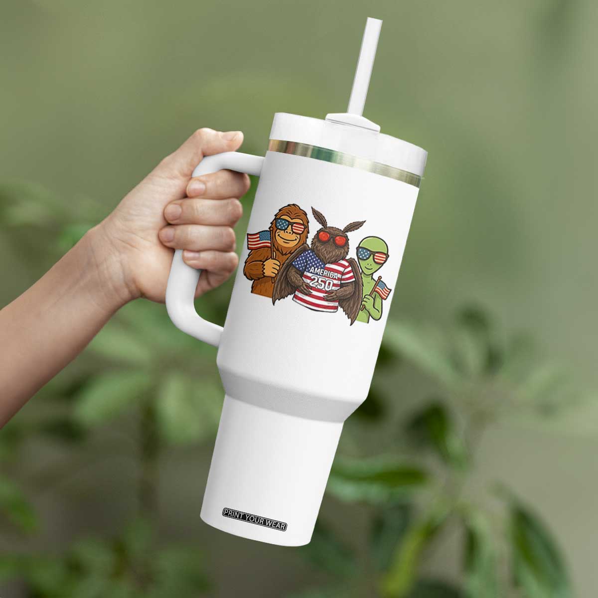 Funny Bigfoot Mothman Alien Tumbler With Handle USA 250th Anniversary TS12 Print Your Wear