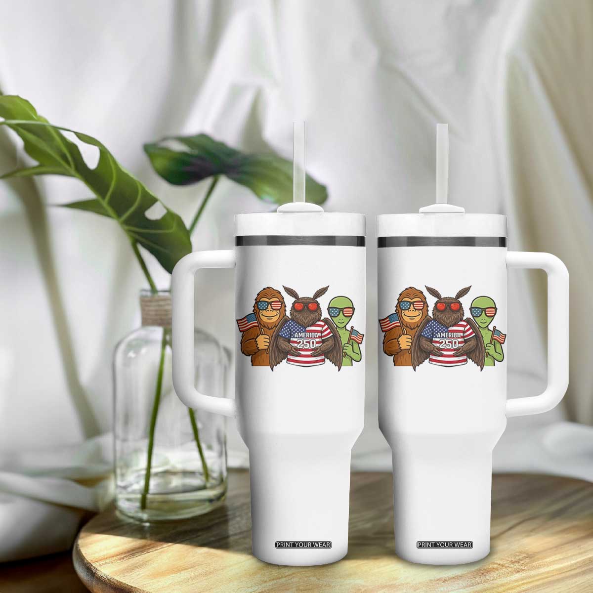 Funny Bigfoot Mothman Alien Tumbler With Handle USA 250th Anniversary TS12 Print Your Wear