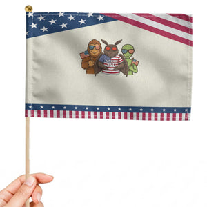 Funny Bigfoot Mothman Alien Patriotic Handheld Flag USA 250th Anniversary TS12 Modern 8.2" × 5.5" Beige Blue Print Your Wear