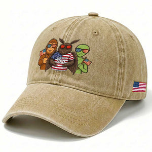 Funny Bigfoot Mothman Alien Washed Cotton Baseball Cap USA 250th Anniversary TS12 Print Your Wear