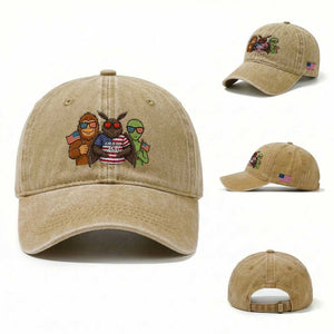 Funny Bigfoot Mothman Alien Washed Cotton Baseball Cap USA 250th Anniversary TS12 Washed Cap Universal Fit Khaki Print Your Wear