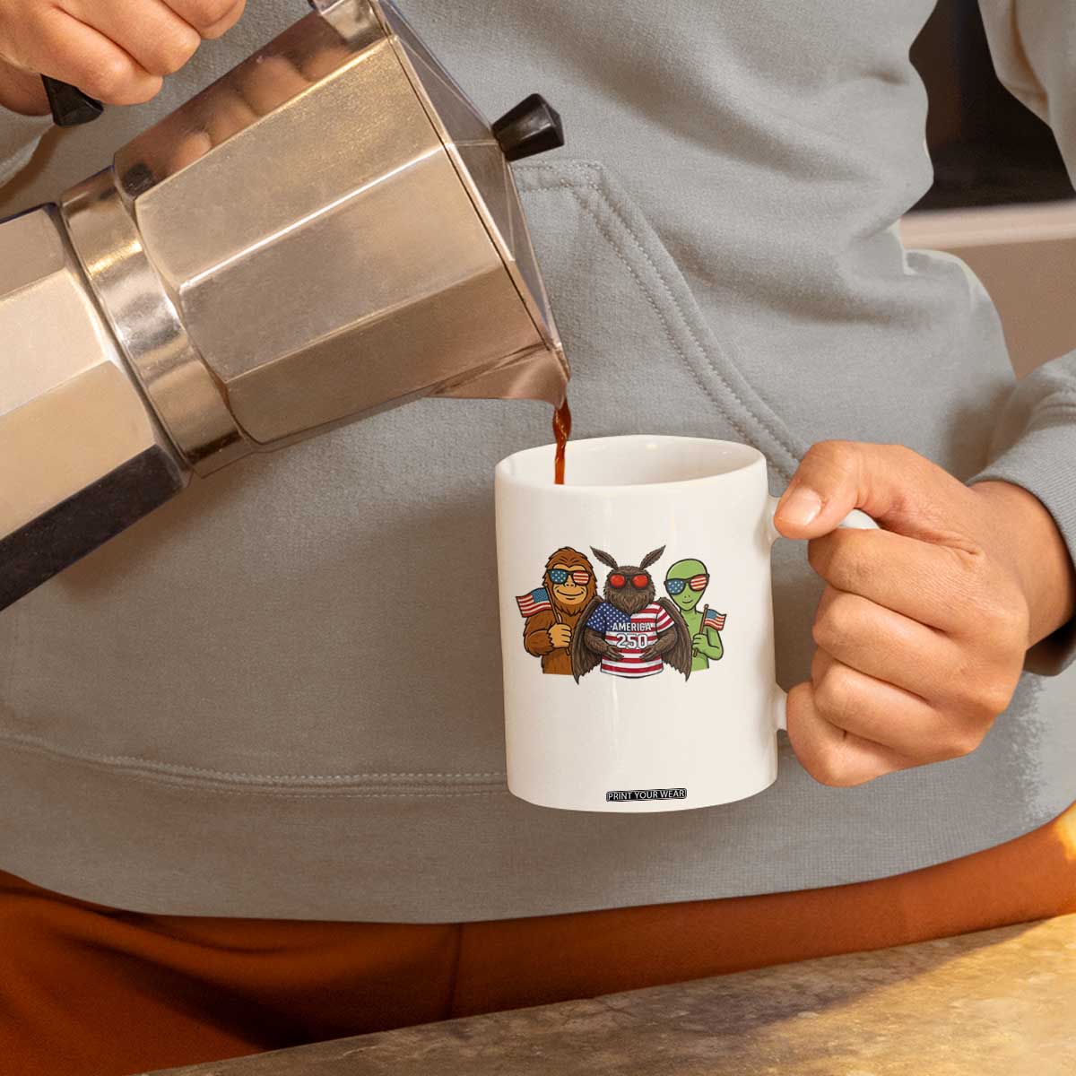 Funny Bigfoot Mothman Alien Coffee Mug USA 250th Anniversary TS12 Print Your Wear