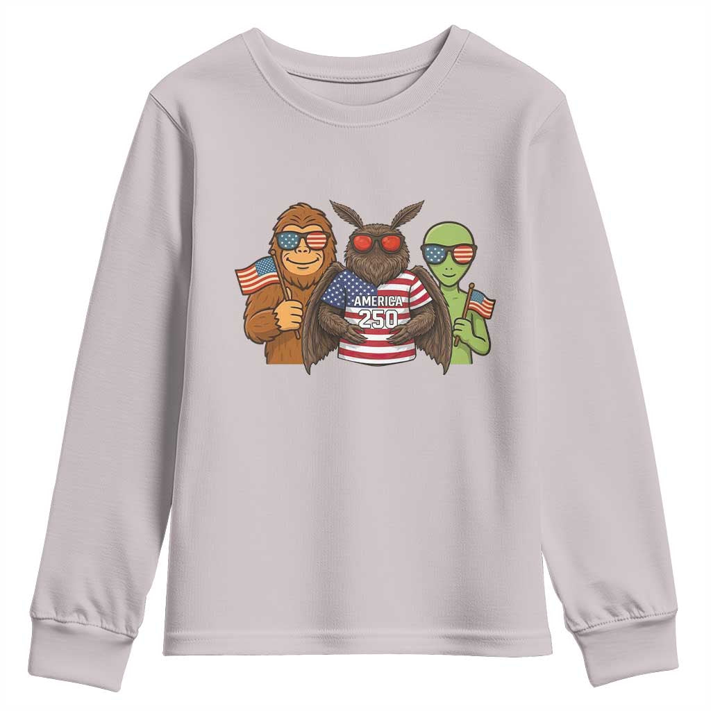 Funny Bigfoot Mothman Alien Youth Sweatshirt USA 250th Anniversary TS12 Ice Gray Print Your Wear
