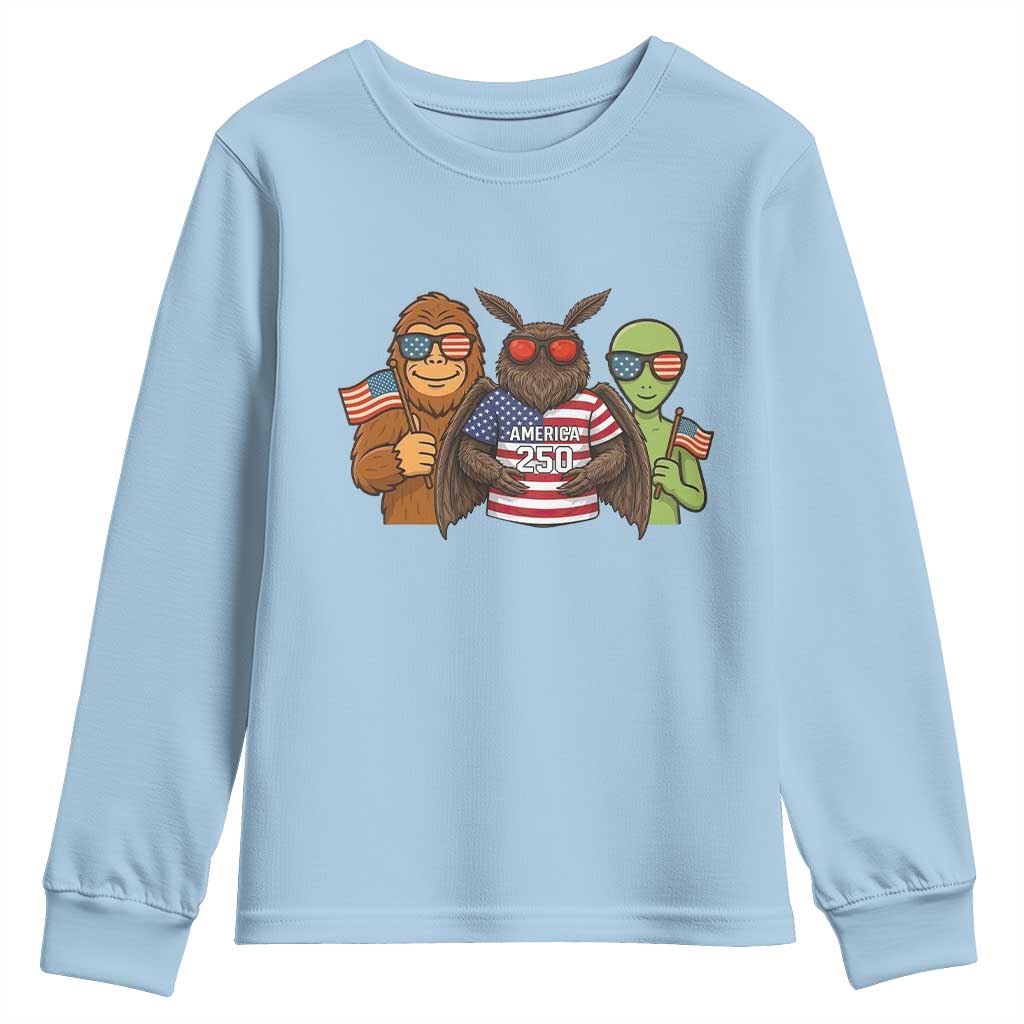 Funny Bigfoot Mothman Alien Youth Sweatshirt USA 250th Anniversary TS12 Light Blue Print Your Wear
