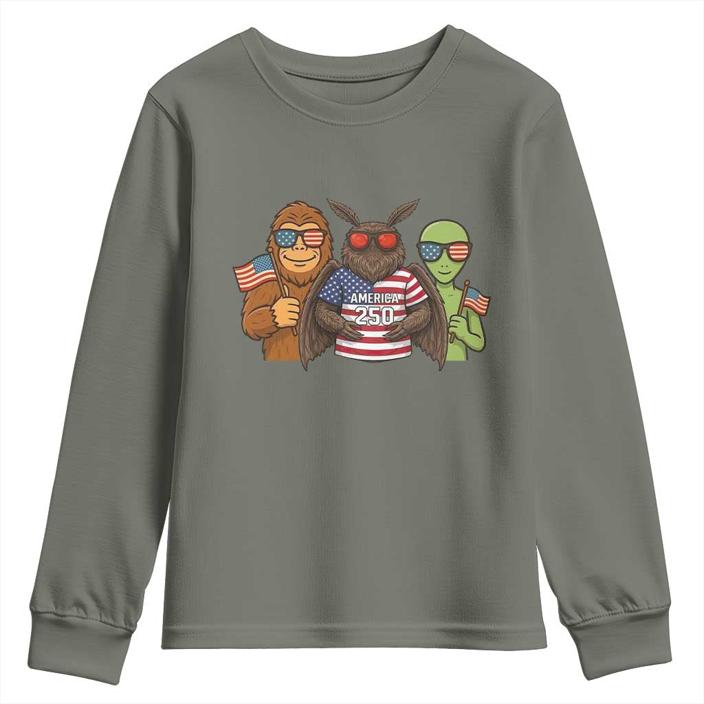 Funny Bigfoot Mothman Alien Youth Sweatshirt USA 250th Anniversary TS12 Military Green Print Your Wear