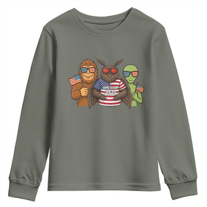Funny Bigfoot Mothman Alien Youth Sweatshirt USA 250th Anniversary TS12 Military Green Print Your Wear