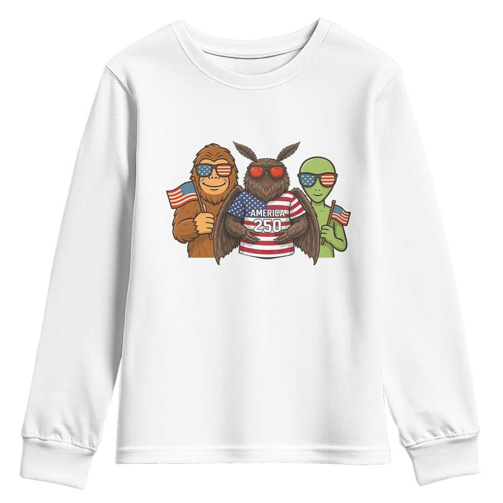 Funny Bigfoot Mothman Alien Youth Sweatshirt USA 250th Anniversary TS12 White Print Your Wear