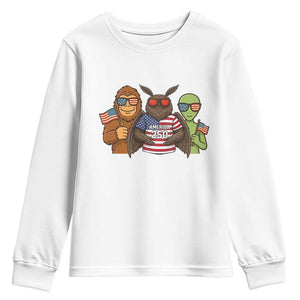 Funny Bigfoot Mothman Alien Youth Sweatshirt USA 250th Anniversary TS12 White Print Your Wear