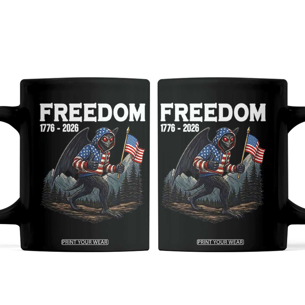 Patriotic Mothman Lover Coffee Mug Funny USA 250 Anniversary Gift TS12 Black Print Your Wear