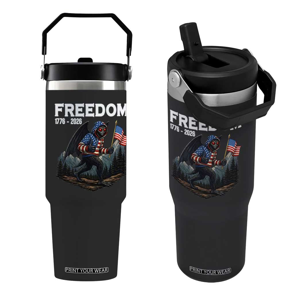 Patriotic Mothman Lover Flip Straw Tumbler Funny USA 250 Anniversary Gift TS12 One Size: 30 oz Black Print Your Wear
