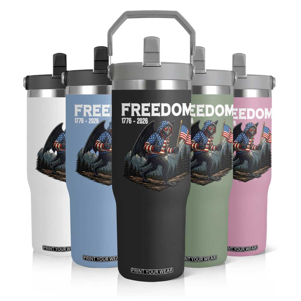 Patriotic Mothman Lover Flip Straw Tumbler Funny USA 250 Anniversary Gift TS12 Print Your Wear