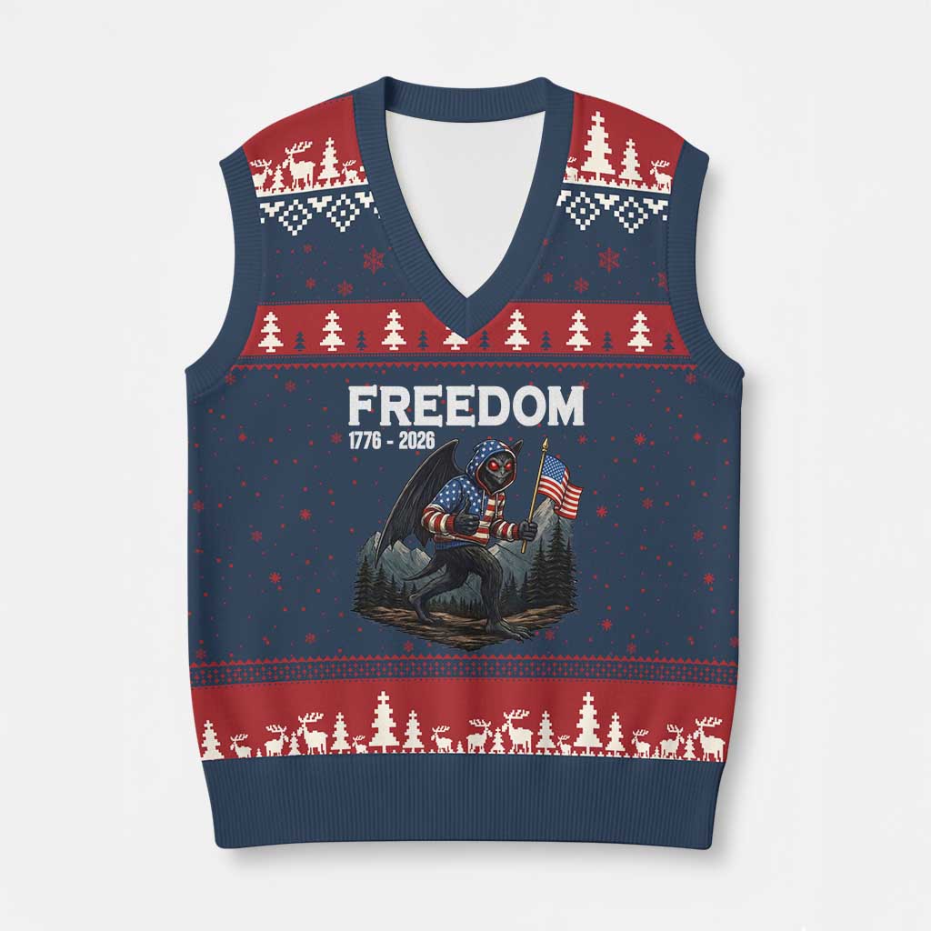 Patriotic Mothman Lover V-Neck Knit Sweater Vest Funny USA 250 Anniversary Gift TS12 Navy Red Print Your Wear