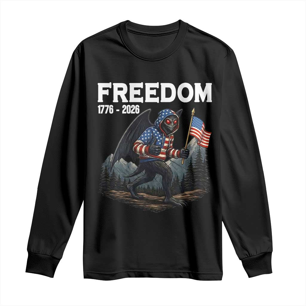 Patriotic Mothman Lover Long Sleeve Shirt Funny USA 250 Anniversary Gift TS12 Black Print Your Wear