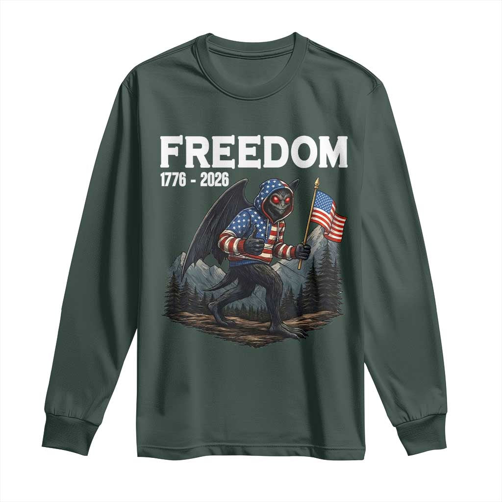 Patriotic Mothman Lover Long Sleeve Shirt Funny USA 250 Anniversary Gift TS12 Dark Forest Green Print Your Wear