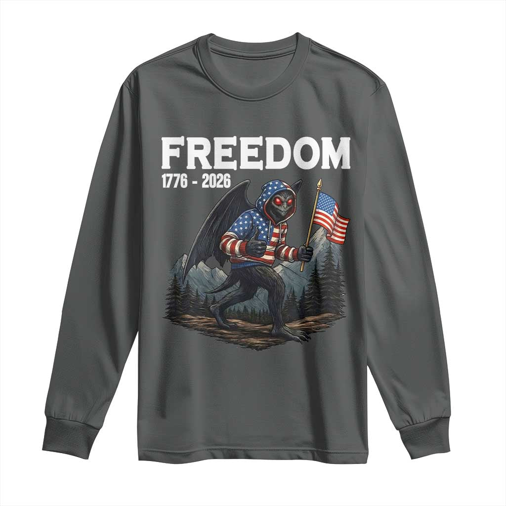 Patriotic Mothman Lover Long Sleeve Shirt Funny USA 250 Anniversary Gift TS12 Dark Heather Print Your Wear