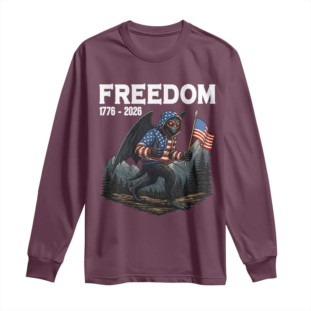 Patriotic Mothman Lover Long Sleeve Shirt Funny USA 250 Anniversary Gift TS12 Maroon Print Your Wear