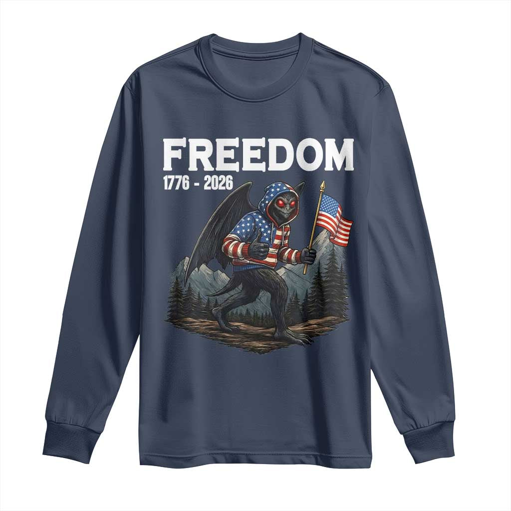 Patriotic Mothman Lover Long Sleeve Shirt Funny USA 250 Anniversary Gift TS12 Navy Print Your Wear