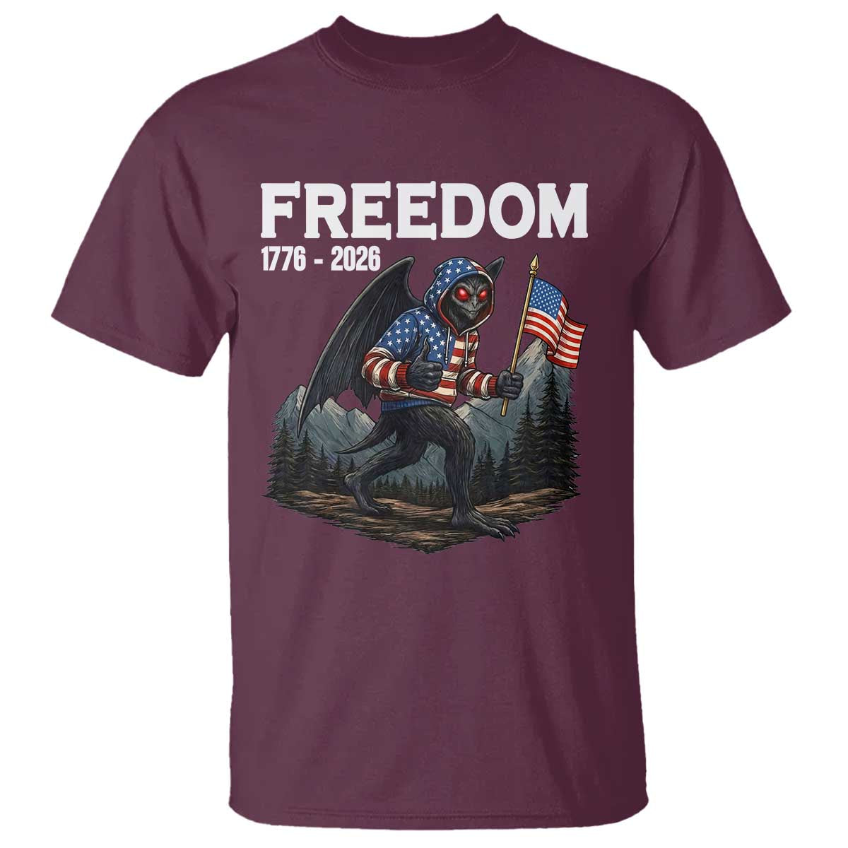 Patriotic Mothman Lover T Shirt Funny USA 250 Anniversary Gift TS12 Maroon Print Your Wear