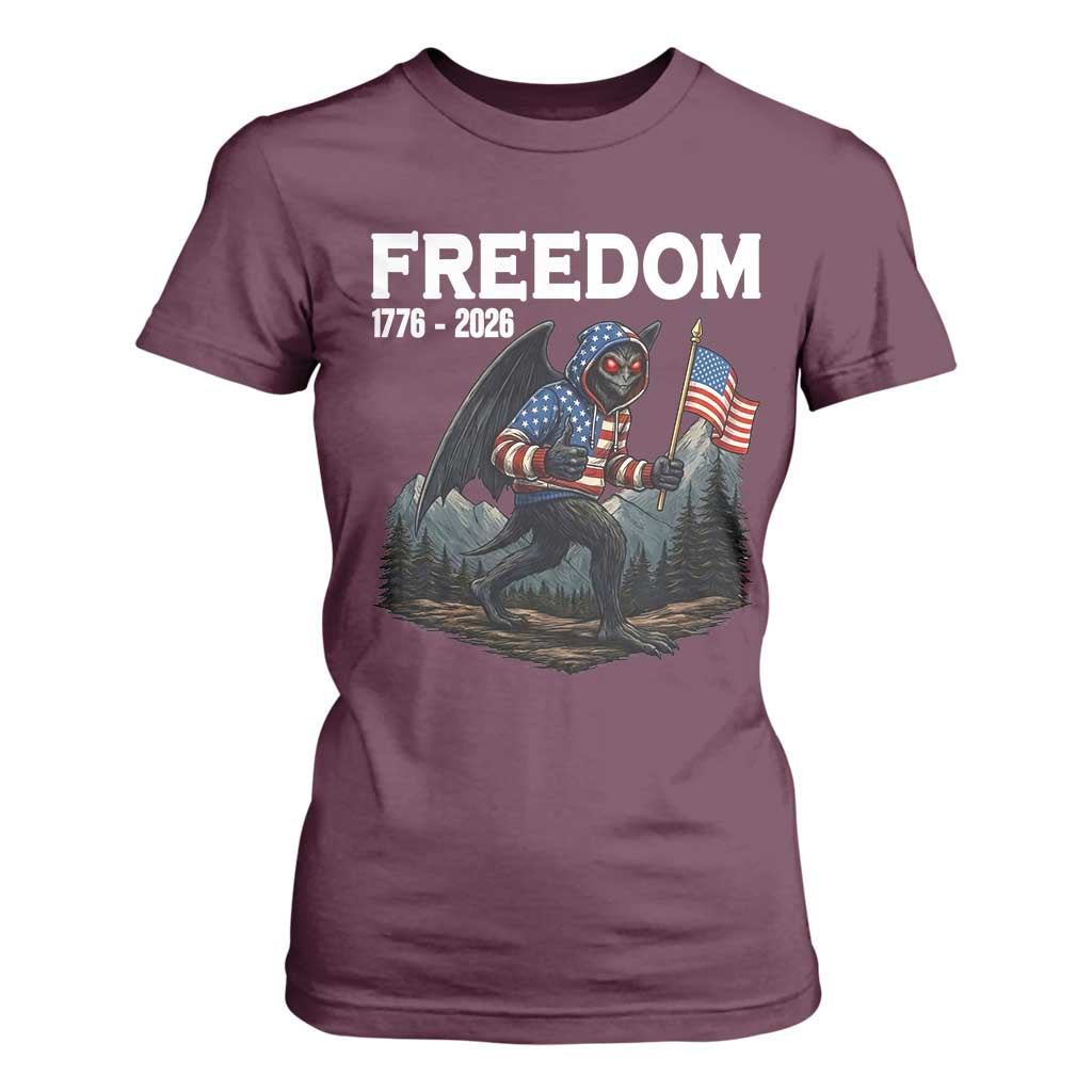 Patriotic Mothman Lover T Shirt For Women Funny USA 250 Anniversary Gift TS12 Maroon Print Your Wear