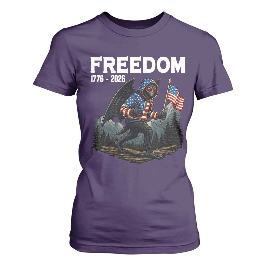 Patriotic Mothman Lover T Shirt For Women Funny USA 250 Anniversary Gift TS12 Purple Print Your Wear