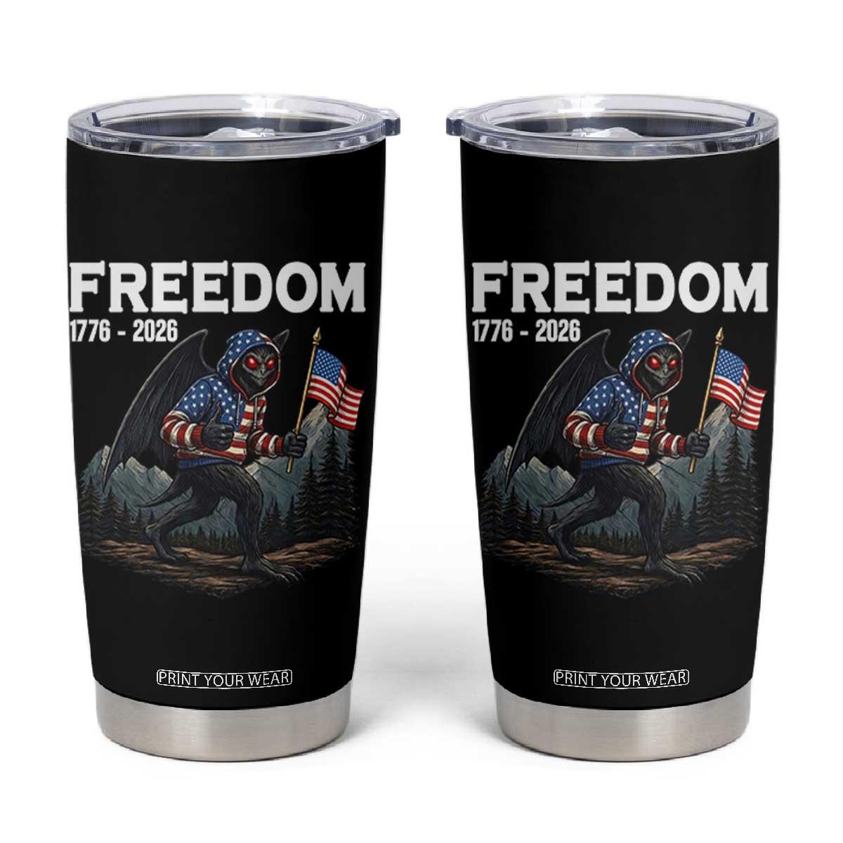 Patriotic Mothman Lover Tumbler Cup Funny USA 250 Anniversary Gift TS12 Black Print Your Wear