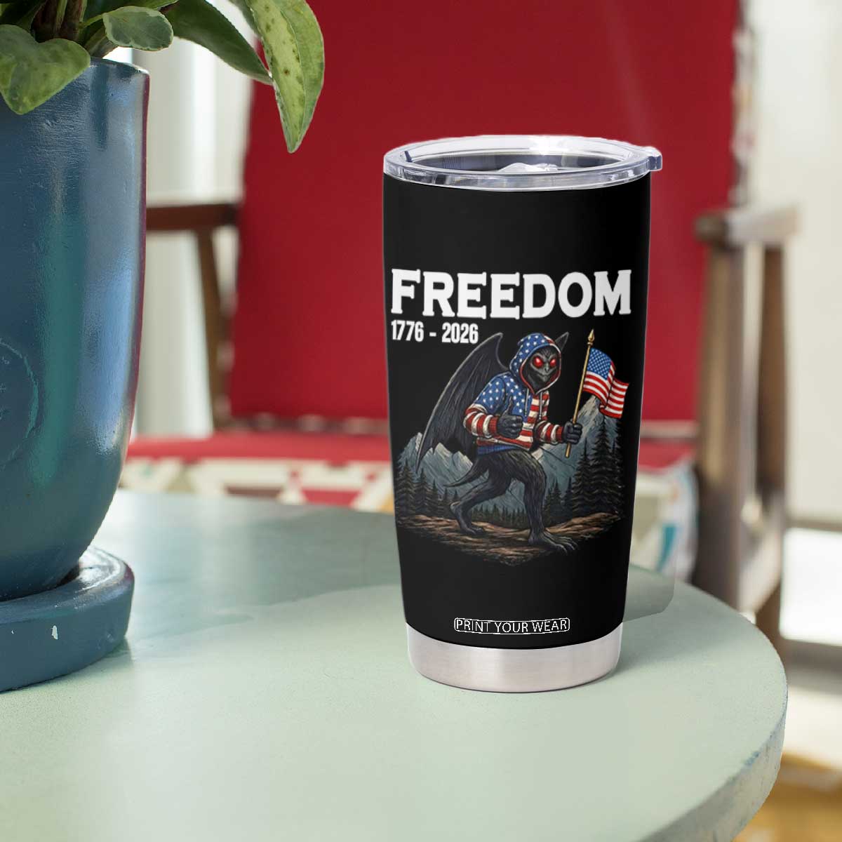Patriotic Mothman Lover Tumbler Cup Funny USA 250 Anniversary Gift TS12 Print Your Wear