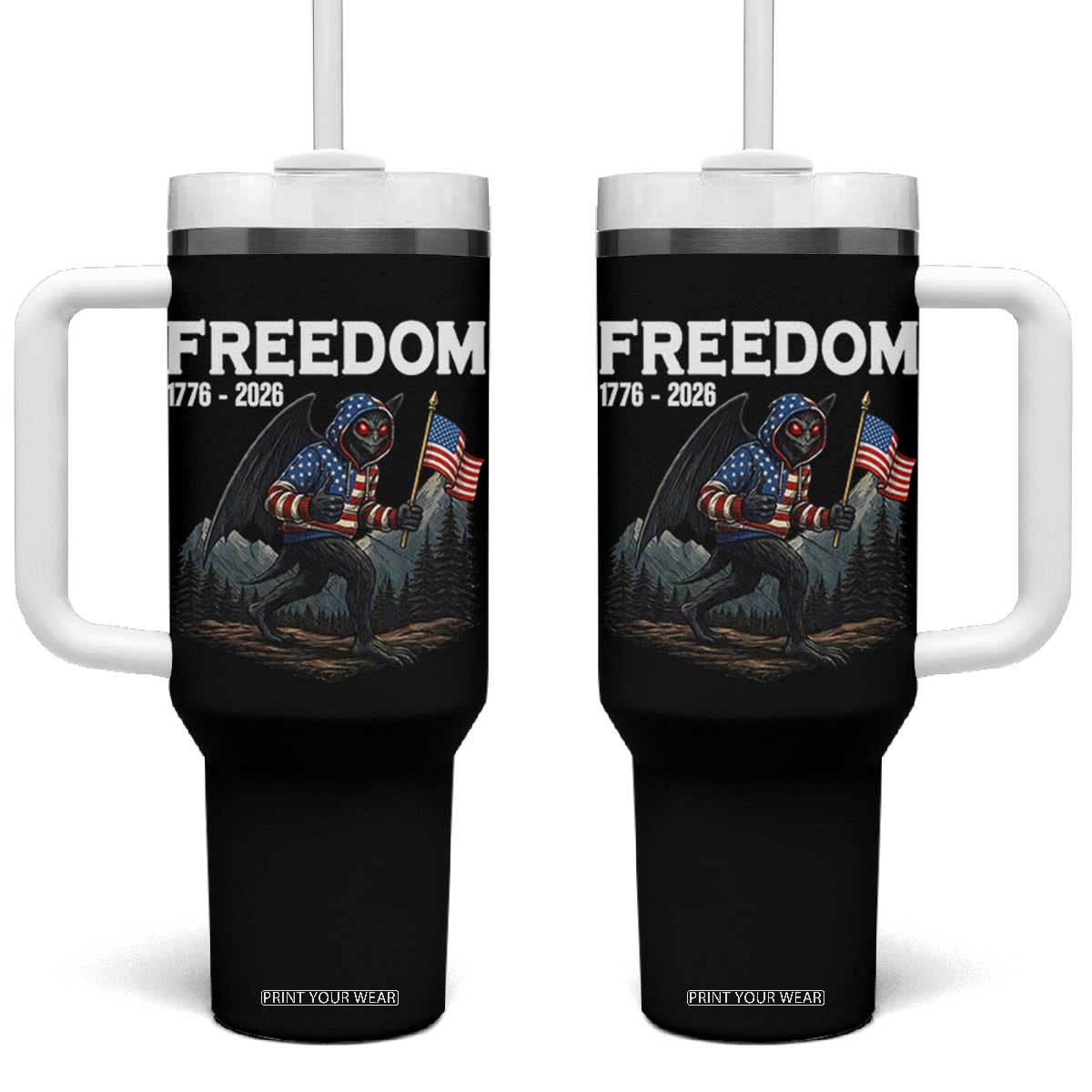 Patriotic Mothman Lover Tumbler With Handle Funny USA 250 Anniversary Gift TS12 One Size: 40 oz Black Print Your Wear