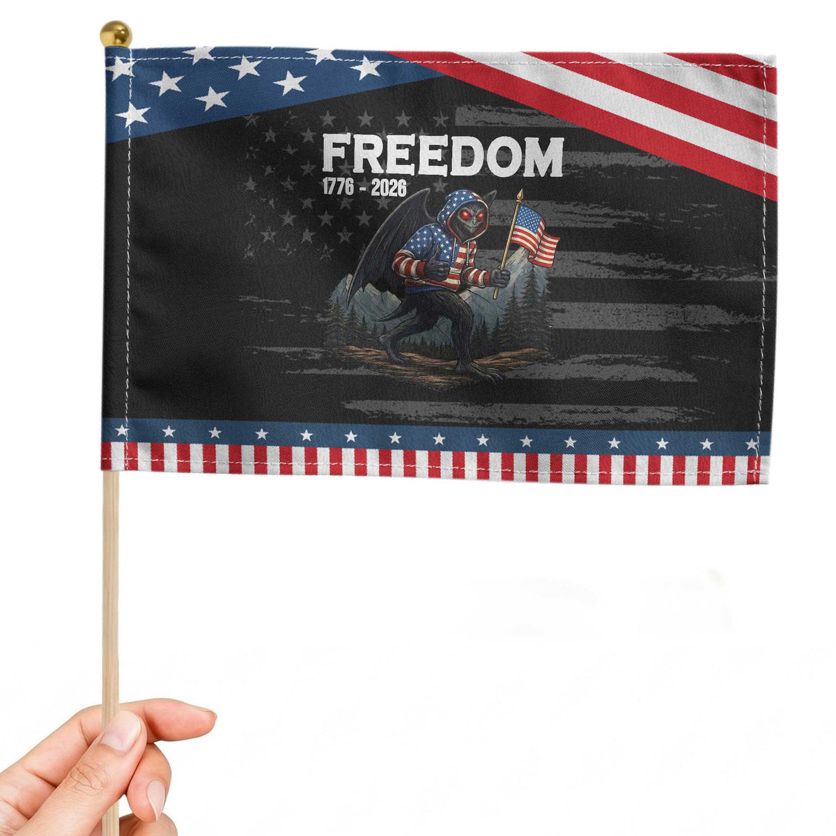 Patriotic Mothman Lover Patriotic Handheld Flag Funny USA 250 Anniversary Gift TS12 Distressed 8.2