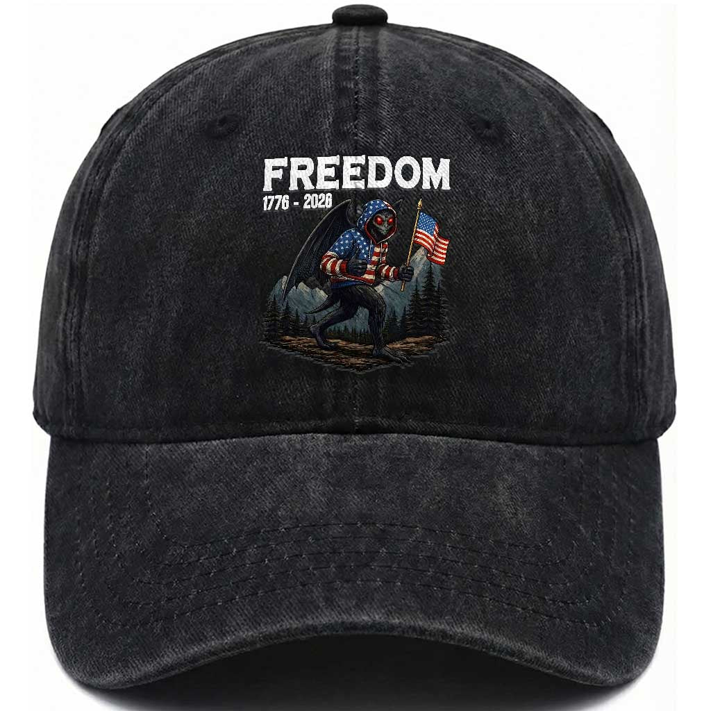 Patriotic Mothman Lover Washed Cotton Baseball Cap Funny USA 250 Anniversary Gift TS12 Print Your Wear