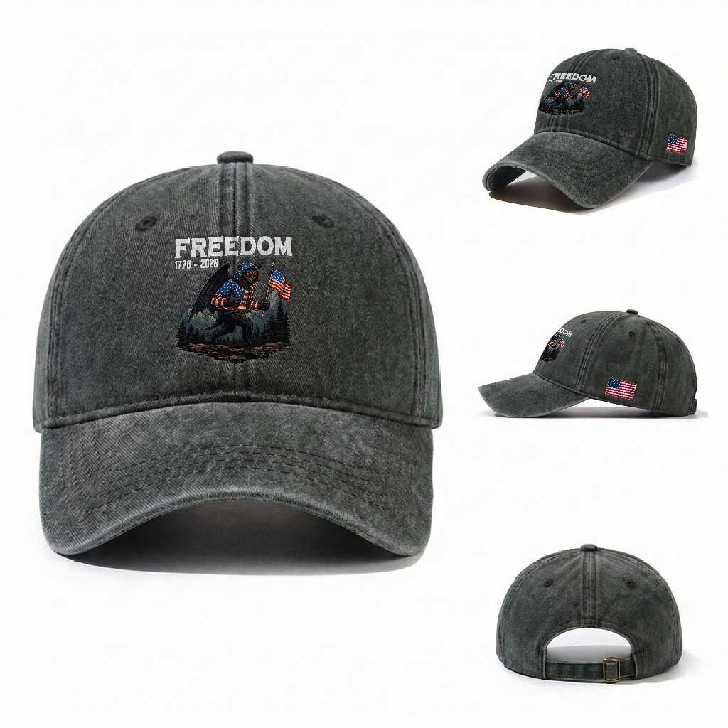 Patriotic Mothman Lover Washed Cotton Baseball Cap Funny USA 250 Anniversary Gift TS12 Washed Cap Universal Fit Dark Green Print Your Wear
