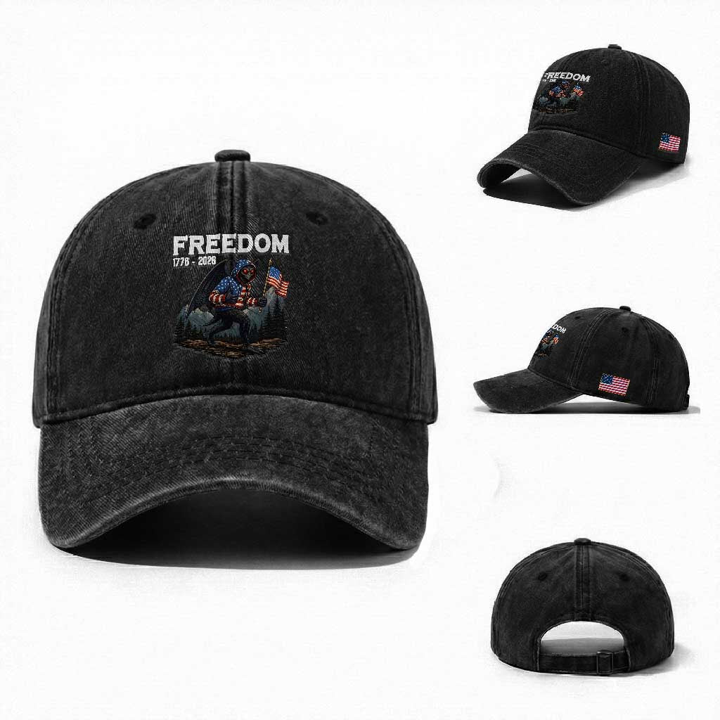Patriotic Mothman Lover Washed Cotton Baseball Cap Funny USA 250 Anniversary Gift TS12 Washed Cap Universal Fit Black Print Your Wear