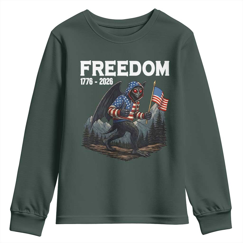 Patriotic Mothman Lover Youth Sweatshirt Funny USA 250 Anniversary Gift TS12 Dark Forest Green Print Your Wear