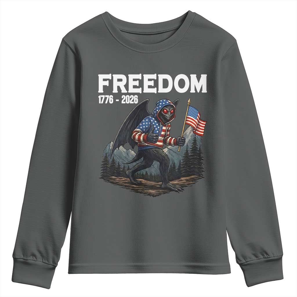 Patriotic Mothman Lover Youth Sweatshirt Funny USA 250 Anniversary Gift TS12 Dark Heather Print Your Wear