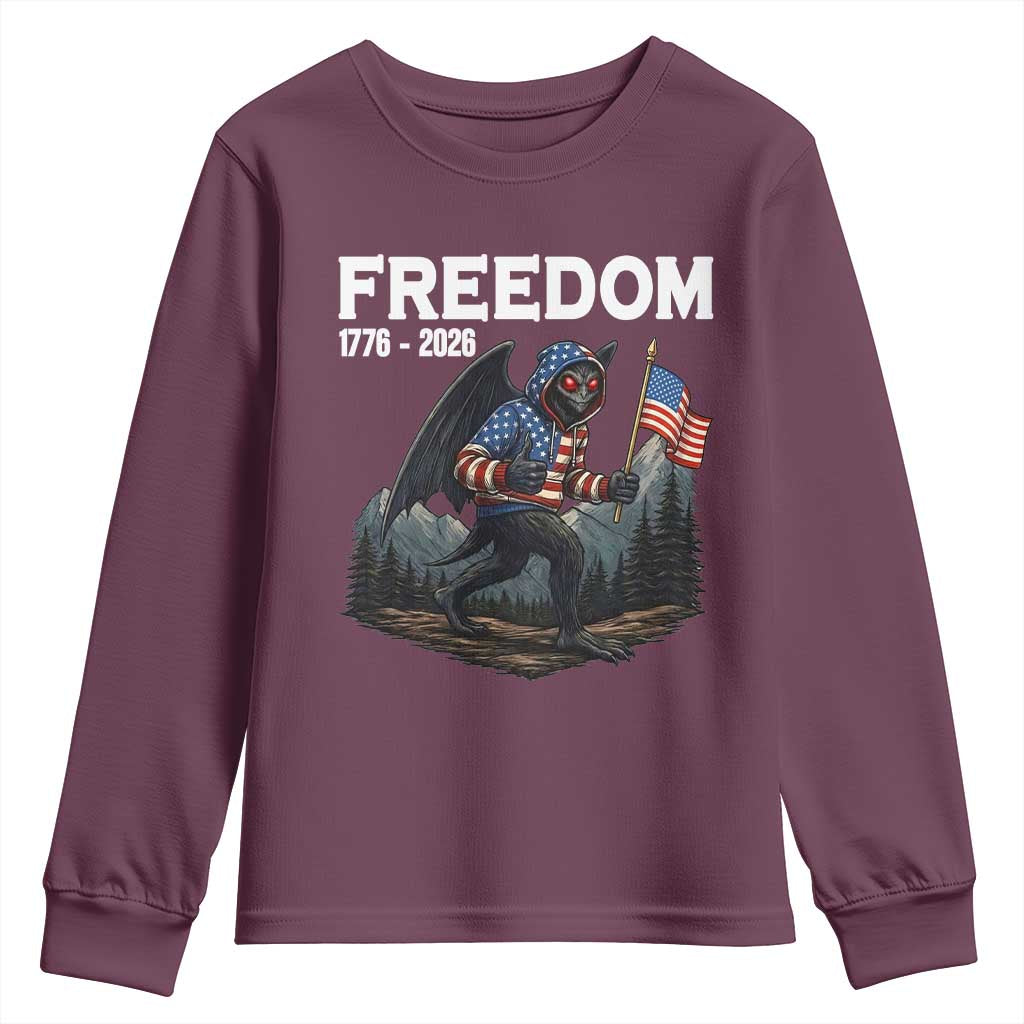 Patriotic Mothman Lover Youth Sweatshirt Funny USA 250 Anniversary Gift TS12 Maroon Print Your Wear