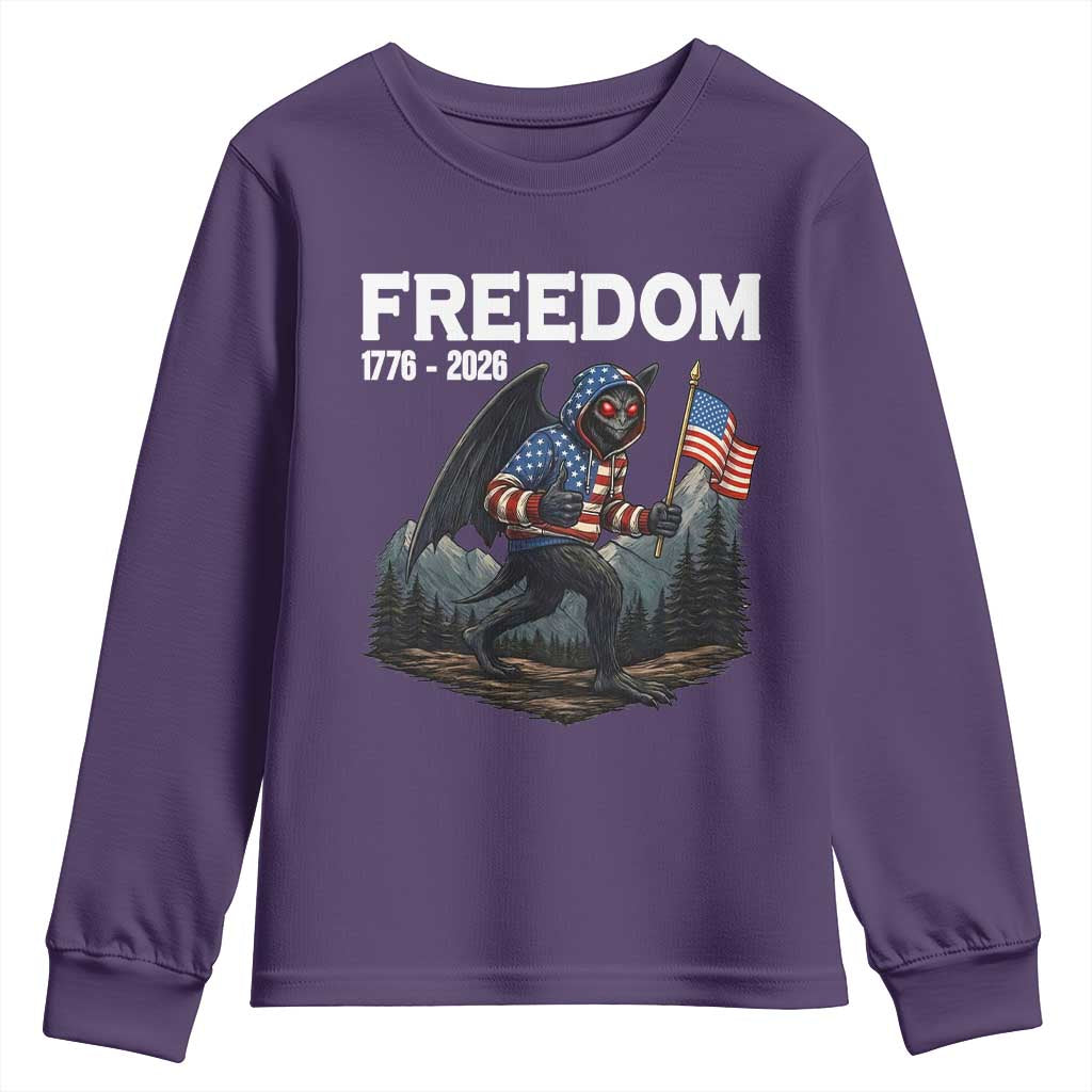 Patriotic Mothman Lover Youth Sweatshirt Funny USA 250 Anniversary Gift TS12 Purple Print Your Wear