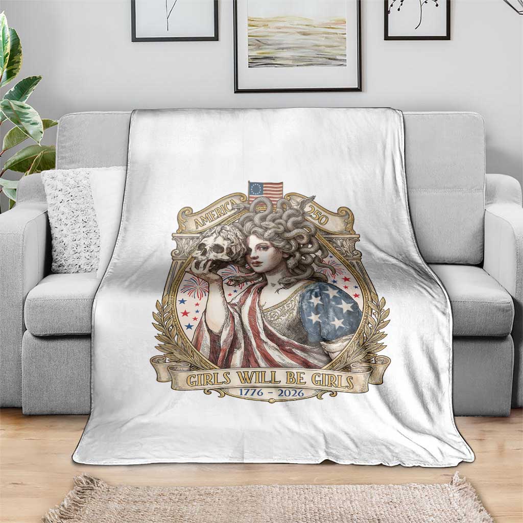 Feminist Medusa Girls Will Be Girls Throw Blanket USA 250 Anniversary Gift TS12 Print Your Wear