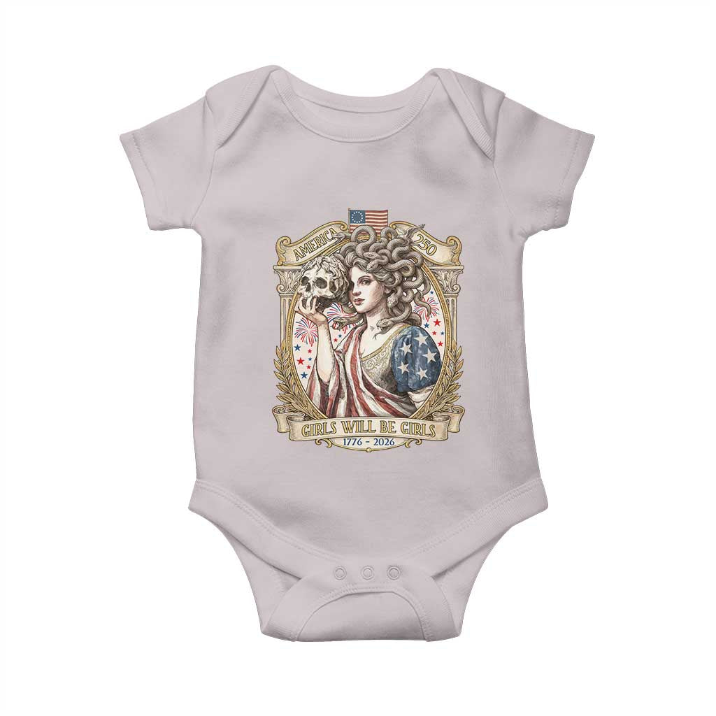 Feminist Medusa Girls Will Be Girls Baby Onesie USA 250 Anniversary Gift TS12 Ice Gray Print Your Wear