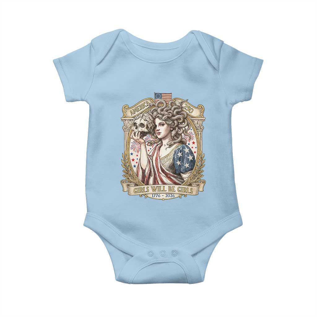 Feminist Medusa Girls Will Be Girls Baby Onesie USA 250 Anniversary Gift TS12 Light Blue Print Your Wear