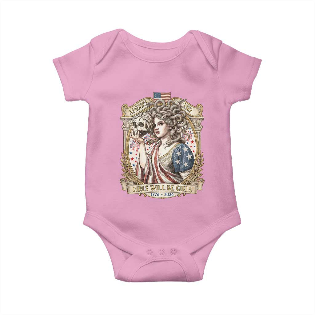 Feminist Medusa Girls Will Be Girls Baby Onesie USA 250 Anniversary Gift TS12 Light Pink Print Your Wear
