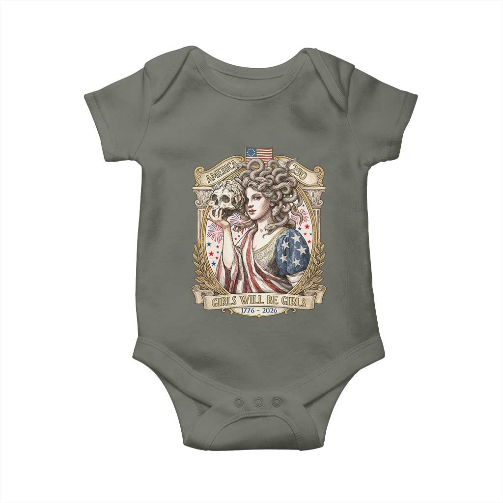 Feminist Medusa Girls Will Be Girls Baby Onesie USA 250 Anniversary Gift TS12 Military Green Print Your Wear
