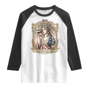 Feminist Medusa Girls Will Be Girls Raglan Shirt USA 250 Anniversary Gift TS12 White Black Print Your Wear