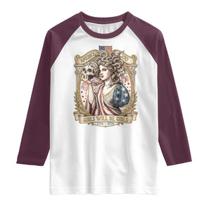 Feminist Medusa Girls Will Be Girls Raglan Shirt USA 250 Anniversary Gift TS12 White Maroon Print Your Wear